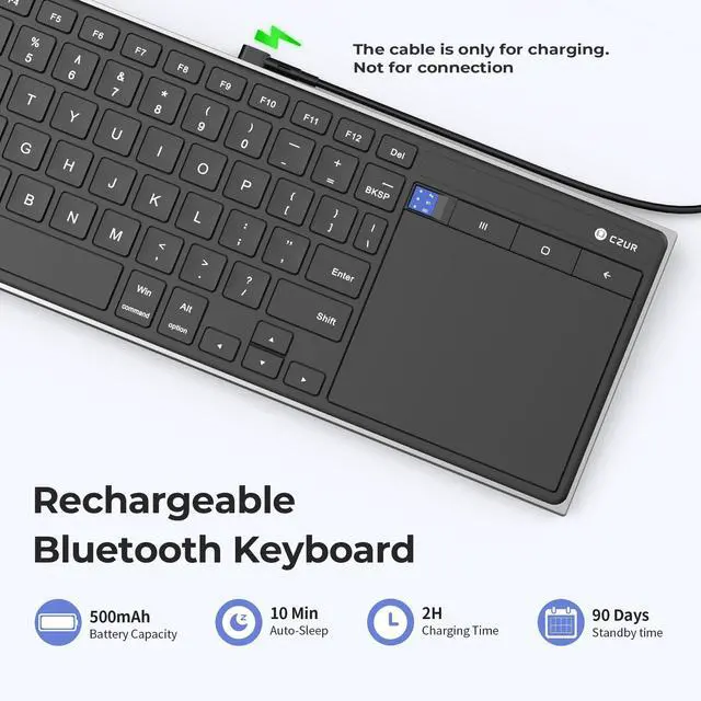 Alt view image 4 of 5 - CZUR KT500 Plus Bluetooth Wireless Keyboard, Portable Computer Keyboard with Touchpad for PC-Connected TV, Desktop, Laptop, iPad, Tablet, HTPC