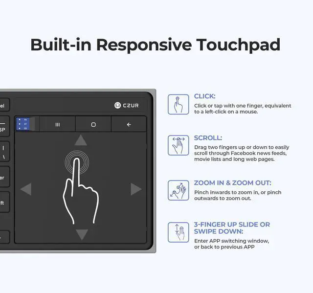 Alt view image 5 of 5 - CZUR KT500 Plus Bluetooth Wireless Keyboard, Portable Computer Keyboard with Touchpad for PC-Connected TV, Desktop, Laptop, iPad, Tablet, HTPC