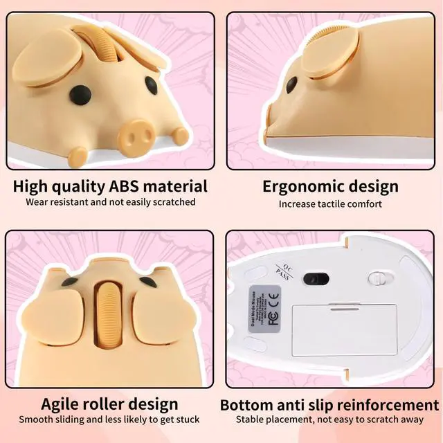 Alt view image 3 of 5 - Cute Bluetooth Wireless Mouse with 2.4GHz USB Receiver, Cartoon Pig Dual Mode Computer Mouse Silent Clicks, Optical 1200DPI Mice for Laptops Mac iPad PC Chromebook Office Students Home(Yellow)