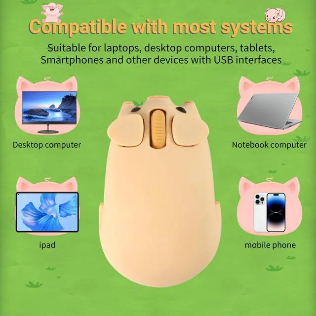 Alt view image 4 of 5 - Cute Bluetooth Wireless Mouse with 2.4GHz USB Receiver, Cartoon Pig Dual Mode Computer Mouse Silent Clicks, Optical 1200DPI Mice for Laptops Mac iPad PC Chromebook Office Students Home(Yellow)