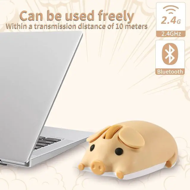 Alt view image 2 of 5 - Cute Bluetooth Wireless Mouse with 2.4GHz USB Receiver, Cartoon Pig Dual Mode Computer Mouse Silent Clicks, Optical 1200DPI Mice for Laptops Mac iPad PC Chromebook Office Students Home(Yellow)