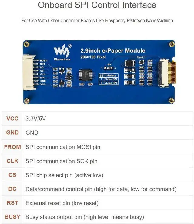 Alt view image 4 of 5 - 2.9inch e-Paper Display Module, 296x128 Resolution 3.3V/5V Two-Color epaper Display E-Ink Screen Module SPI Interface Compatible with Raspberry Pi/Arduino/Jetson Nano,Support Partial Refresh