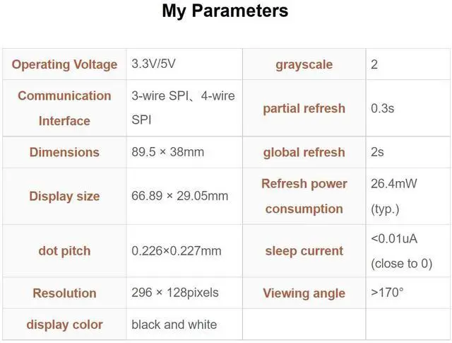 Alt view image 5 of 5 - 2.9inch e-Paper Display Module, 296x128 Resolution 3.3V/5V Two-Color epaper Display E-Ink Screen Module SPI Interface Compatible with Raspberry Pi/Arduino/Jetson Nano,Support Partial Refresh