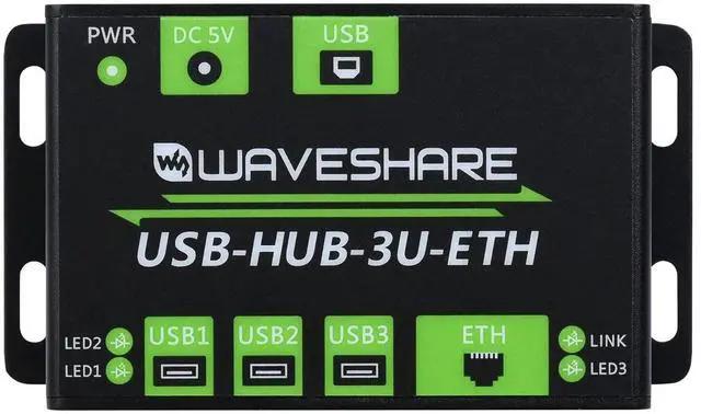 Main image of Waveshare Industrial Grade Multifunctional USB HUB Extending 3X USB Ports + 100M Ethernet Port Suitable for Industrial/Office Environments Requiring Higher Level Device and Network Connection