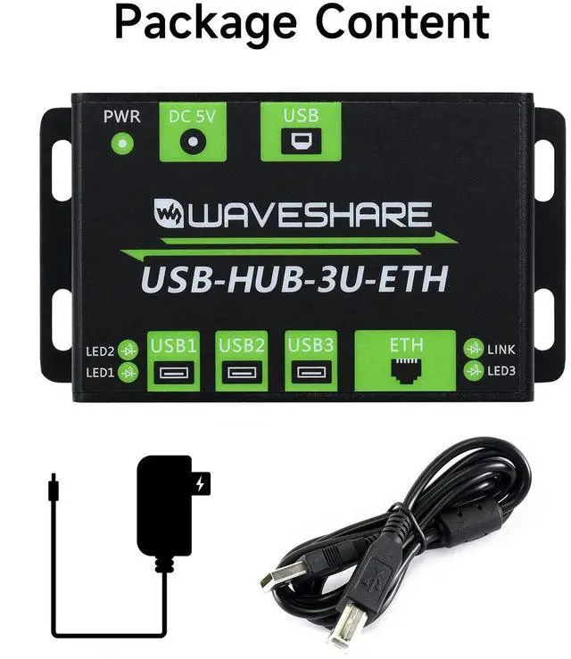 Alt view image 2 of 5 - Waveshare Industrial Grade Multifunctional USB HUB Extending 3X USB Ports + 100M Ethernet Port Suitable for Industrial/Office Environments Requiring Higher Level Device and Network Connection
