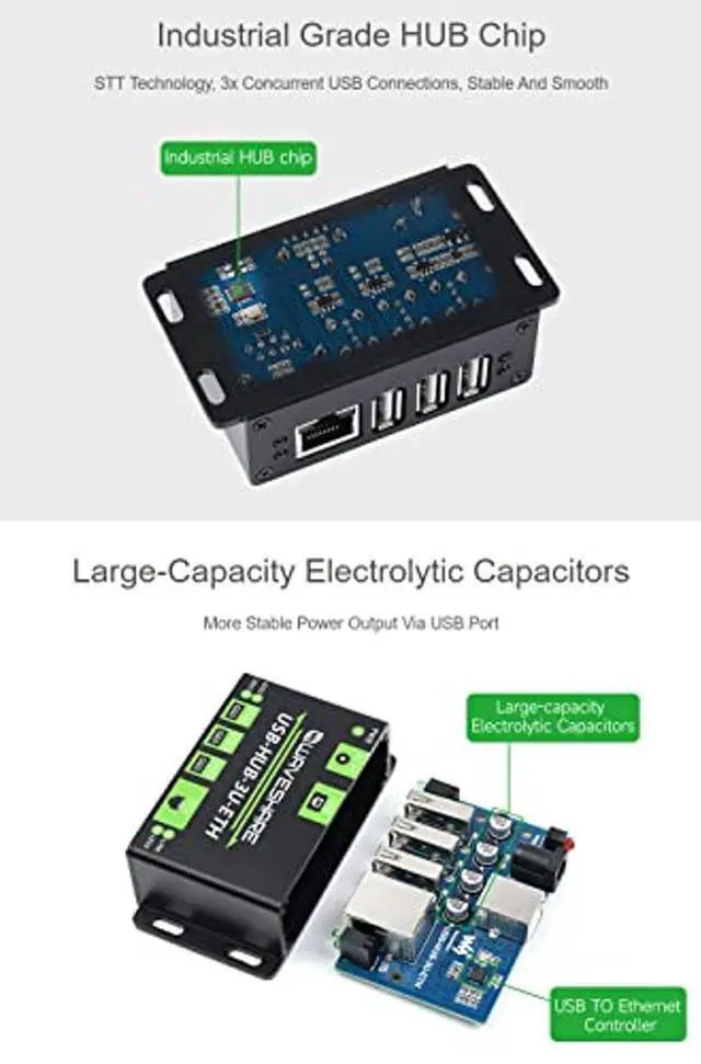 Alt view image 5 of 5 - Waveshare Industrial Grade Multifunctional USB HUB Extending 3X USB Ports + 100M Ethernet Port Suitable for Industrial/Office Environments Requiring Higher Level Device and Network Connection