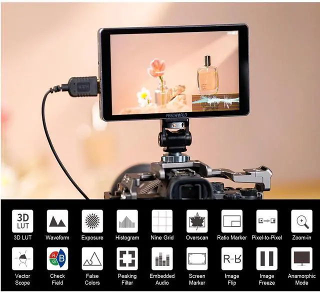 Alt view image 5 of 5 - FEELWORLD P6XL 6 Inch Camera Monitor Built-in Battery,1200nits Bright,Touch Screen,4k HDMI/HDR Monitoring/Custom 3D-LUT