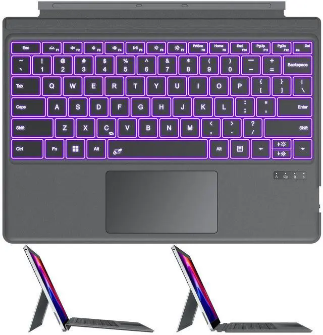 Main image of OMOTON Bluetooth Keyboard Compatible with Microsoft Surface Pro 7/7+/6/5/4/3, Ultra-Slim Keyboard Type Cover with Touchpad, 7 Colors Backlit, Rechargeable and Wireless, Grey
