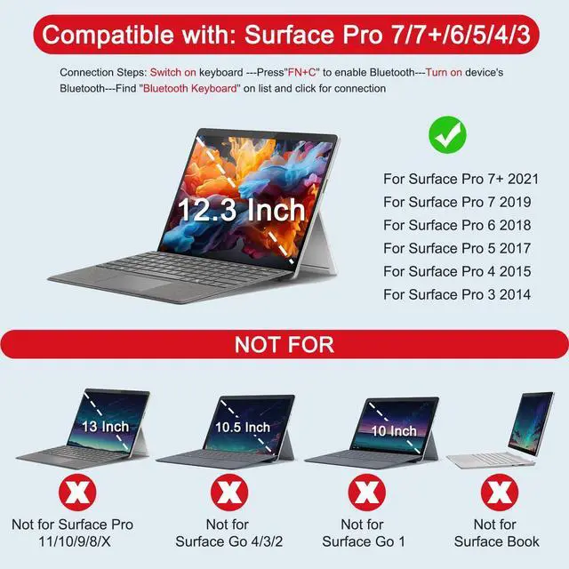 Alt view image 2 of 5 - OMOTON Bluetooth Keyboard Compatible with Microsoft Surface Pro 7/7+/6/5/4/3, Ultra-Slim Keyboard Type Cover with Touchpad, 7 Colors Backlit, Rechargeable and Wireless, Grey