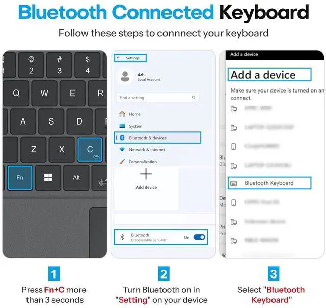 Alt view image 3 of 5 - OMOTON Bluetooth Keyboard Compatible with Microsoft Surface Pro 7/7+/6/5/4/3, Ultra-Slim Keyboard Type Cover with Touchpad, 7 Colors Backlit, Rechargeable and Wireless, Grey
