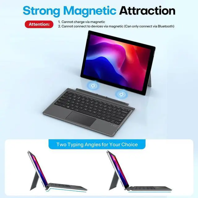 Alt view image 4 of 5 - OMOTON Bluetooth Keyboard Compatible with Microsoft Surface Pro 7/7+/6/5/4/3, Ultra-Slim Keyboard Type Cover with Touchpad, 7 Colors Backlit, Rechargeable and Wireless, Grey