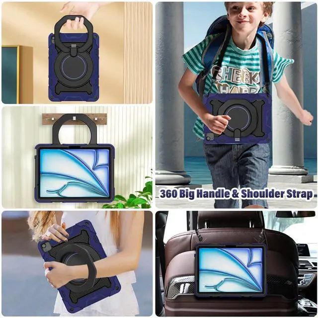 Alt view image 3 of 5 - ROISKIN for iPad Air 11 inch Case (M3 2025/M2 2024)/ Air 6th Generation for Kids with HD Screen Protector, 360 Rotating Kickstand, Shoulder Strap, Rugged Heavy Duty Military Case for iPad Air 11