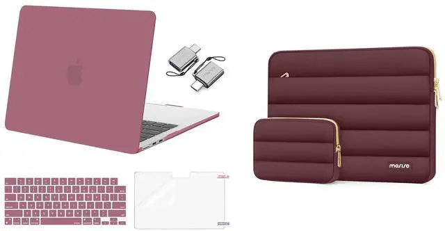 Main image of MOSISO Compatible with MacBook Air 13 inch Case 2024 2023 2022 M3 A3113 M2 A2681 Touch ID, Plastic Hard Shell&Keyboard Cover&Screen Film&Type C Adapter&Polyester Horizontal Bag, Dusty Rose&Wine Red