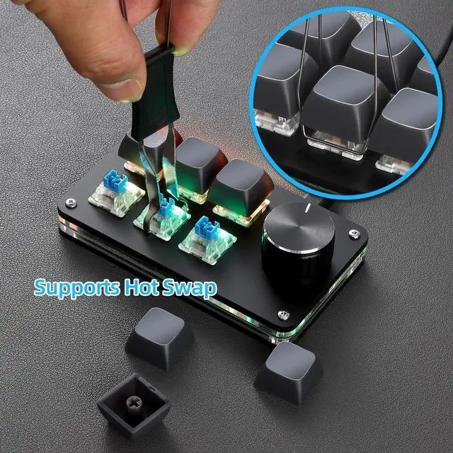 Alt view image 5 of 5 - Koolertron Macro Programmable Keypad, One Handed Programmable Mechanical Keyboard, RGB Blue Switch Hot Swappable, 6 Keys 1 Knob Backlit Keypad for Working and Gaming, Black