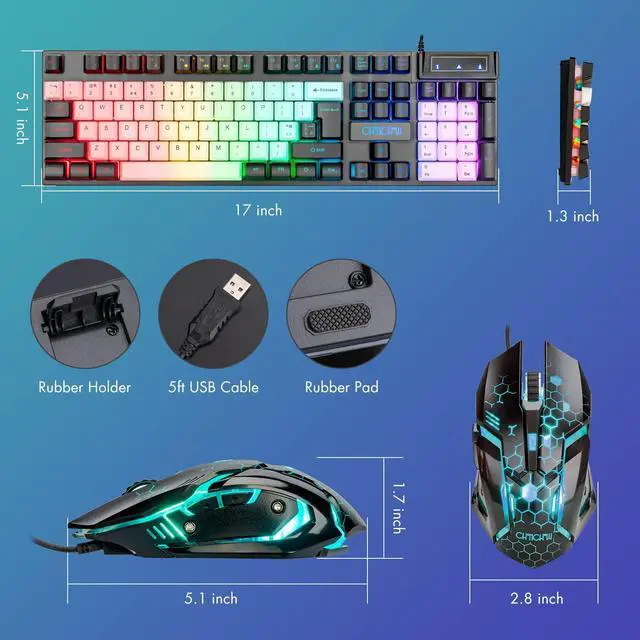 Alt view image 2 of 5 - CHONCHOW USB Wired Keyboad and Mouse Combo, Full Size Rainbow LED Light Up Backlit Color Gamer Keyboard and Mouse Set, Mouse and Keyboard Combo for Computer Laptop Xbox PS4 PS5 Gaming and Work