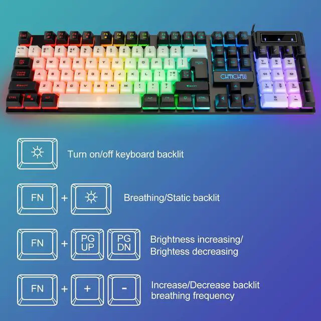 Alt view image 4 of 5 - CHONCHOW USB Wired Keyboad and Mouse Combo, Full Size Rainbow LED Light Up Backlit Color Gamer Keyboard and Mouse Set, Mouse and Keyboard Combo for Computer Laptop Xbox PS4 PS5 Gaming and Work