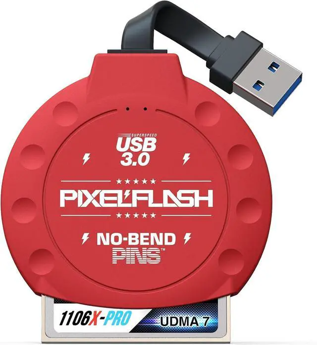 Alt view image 2 of 5 - PixelFlash CF Card Reader (Red) - Compact Flash Memory Card Adapter with Cabled USB 3.0, 5GB/s File Transfer, No-Bend Pins, Supports UDMA-7, Anti-Slip & Anti-Scratch, Compatible to Most Brands & OS