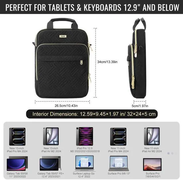 Alt view image 2 of 5 - MoKo 12.9 Inch Puffer Tablet Sleeve Bag for 13" New iPad Pro M4 & Air M2 2024, iPad Pro 12.9" M2&M1, Galaxy Tab S8/S9 Plus 12.4", 360deg Edge Protection Puffy Bag with Handle & Shoulder Strap, Black