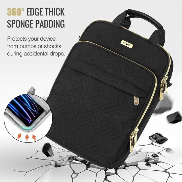 Alt view image 4 of 5 - MoKo 12.9 Inch Puffer Tablet Sleeve Bag for 13" New iPad Pro M4 & Air M2 2024, iPad Pro 12.9" M2&M1, Galaxy Tab S8/S9 Plus 12.4", 360deg Edge Protection Puffy Bag with Handle & Shoulder Strap, Black