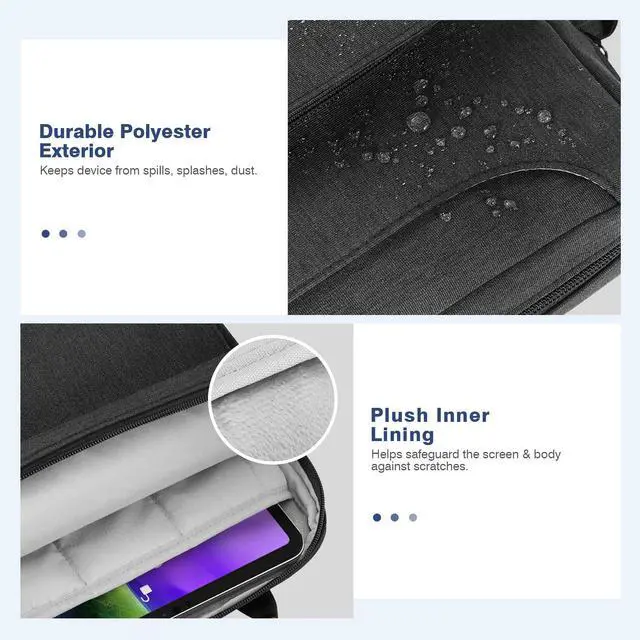 Alt view image 4 of 5 - MoKo 9-11 Tablet Shoulder Sleeve Bag, Fits 11inch iPad Air M3, iPad A16 2025, iPad10/9/8th 10.2, Surface Go 3/2 10.5, Tab S8/S9 11, Polyester Bag with Concealed Hand Strap, Black & Gray