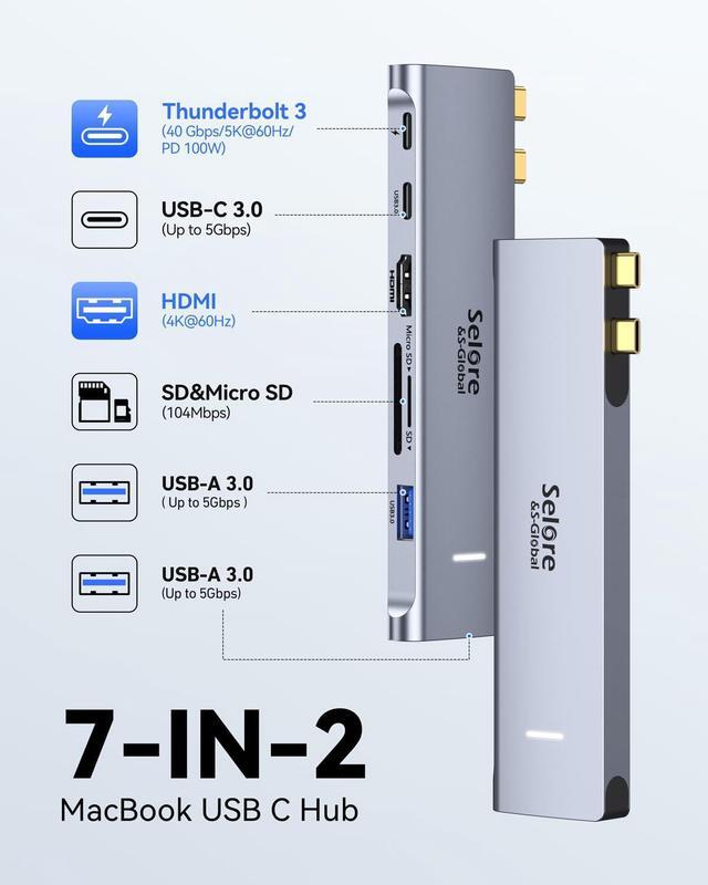 Alt view image 2 of 5 - USB C Adapter HDMI Hub for MacBook Pro/Air M1 M2 M3 2024 2023 13" 15" 16",Mac USB Adapter 7-in-2, MacBook Accessories with HDMI,Thunderbolt 3, USB C and 2 USB A 3.0 Data Ports, SD&microSD Card Reader