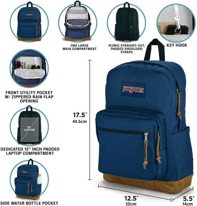 Alt view image 4 of 5 - JanSport Right Pack Backpack - Durable Daypack with Padded 15" Laptop Sleeve, Spacious Main Compartment & Integrated Water Bottle Pocket - Monochrome Black