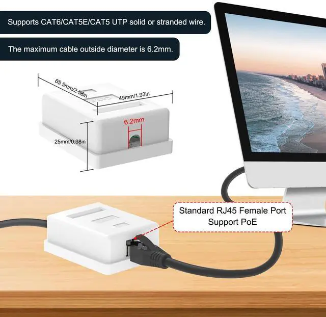 Alt view image 5 of 5 - VCELINK Cat6 RJ45 Surface Mount Box Shielded 1-Port with RJ45 Surface Mount Box Shielded 2-Port