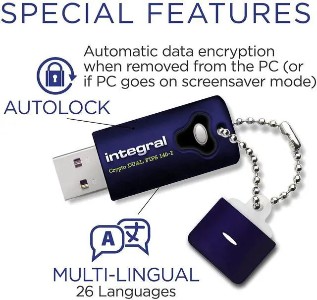 Alt view image 4 of 5 - Integral 16GB Crypto-197 256-Bit 3.0 USB Stick Encrypted - USB Stick Password Protected - FIPS 197 Certified - Protection Against Brute-Force Attacks - Robust, Double Layered, Waterproof Design