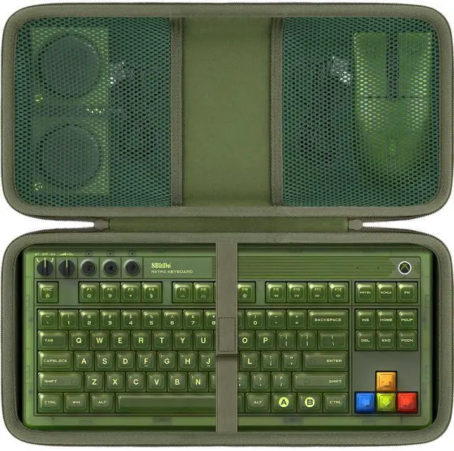 Main image of co2CREA Hard Travel Case Compatible with 8BitDo Retro Mechanical Keyboard 87 Keys Dual Super Programmable Buttons (Green Case)