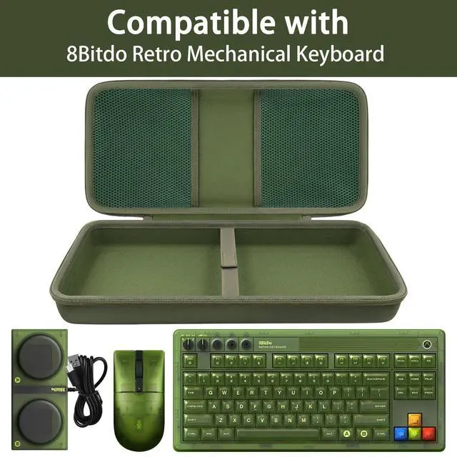 Alt view image 2 of 5 - co2CREA Hard Travel Case Compatible with 8BitDo Retro Mechanical Keyboard 87 Keys Dual Super Programmable Buttons (Green Case)