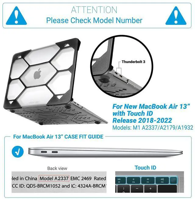 Alt view image 2 of 5 - IBENZER Hexpact Compatible with New MacBook Air 13 Inch Case 2022 2021 2020 M1 A2337 A2179 A1932, Heavy Duty Protective Case for Apple Mac Air 13 Retina with Touch ID, Clear, HAT13-CL