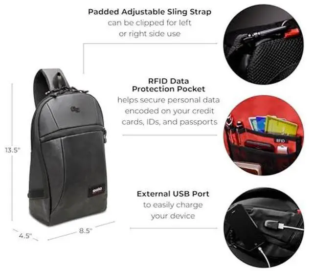 Alt view image 2 of 5 - Solo New York Tablet Sling Bag for Women & Men - Crossbody Bag for Travel, Walking, & Hiking, Adjustable Shoulder Strap, RFID Protection, Fits 12.9" Tablets - GLHF, Black