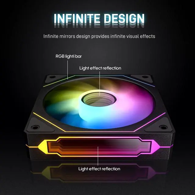 Alt view image 4 of 5 - DARKROCK 3-Pack F120 Plus 2-Pack R120 120mm Infinite Mirror Case Fans with PWM Control & ARGB Effect, 24 LED Lights, HDB Hydraulic Bearing for Low-Noise Operation - Black