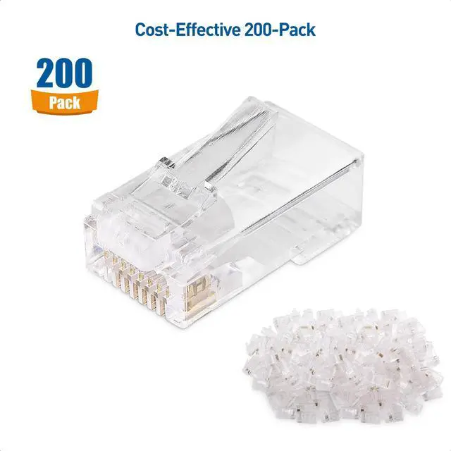 Alt view image 2 of 5 - Cable Matters 200-Pack Cat 6 Pass Through RJ45 Connectors (Cat 6 Ends / Cat6 Connector / RJ45 Modular Plugs/Ethernet Plugs/Network Connector) for Solid or Stranded UTP Ethernet Cable