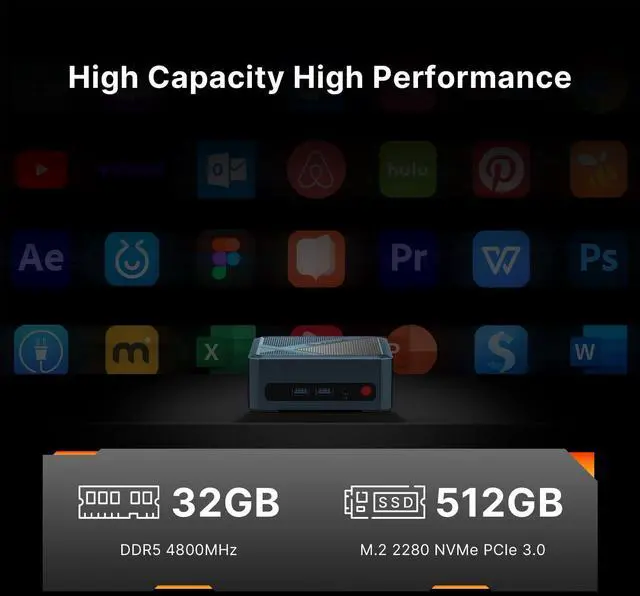 Alt view image 4 of 5 - BOSGAME P5 Pro Mini PC, AMD Ryzen 7 6800H Mini Gaming PC, 32GB DDR5 512GB SSD Mini Desktop Computer, Quad Display, Dual USB 4.0 & HDMI, 2.5G RJ45 LAN, Wi-Fi 6E, BT 5.2