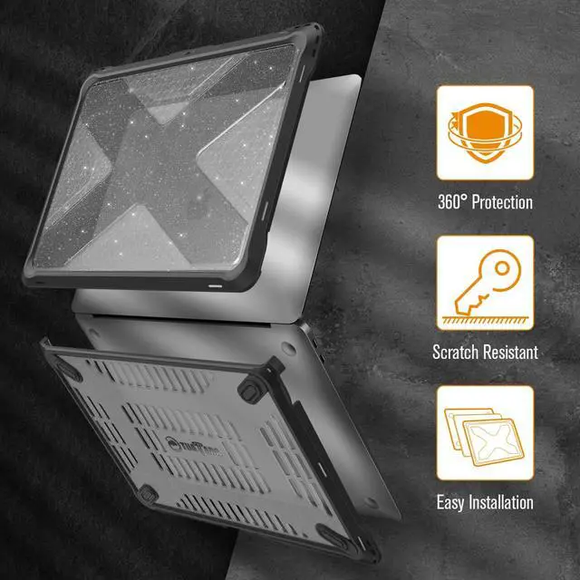 Alt view image 3 of 5 - Fintie Case for MacBook Air 13 Inch A2337 (M1) / A2179 / A1932 (2018-2021 2022 Release) - Heavy Duty Hard Shell Cover with TPU Bumper for MacBook Air 13 Retina Display with Touch ID (Glittering Clear)