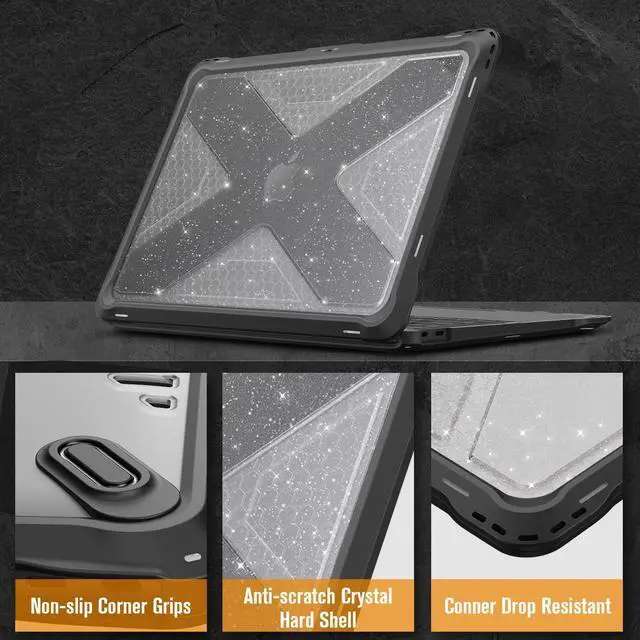 Alt view image 5 of 5 - Fintie Case for MacBook Air 13 Inch A2337 (M1) / A2179 / A1932 (2018-2021 2022 Release) - Heavy Duty Hard Shell Cover with TPU Bumper for MacBook Air 13 Retina Display with Touch ID (Glittering Clear)