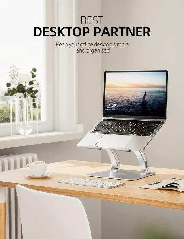 Alt view image 2 of 5 - Nulaxy Fully Adjustable Laptop Stand for Desk, Dual Foldable Aluminum Computer Riser with Heat-Vent, Ergonomic Notebook Holder Portable Office Accessories Compatible with All 10-17" Laptops, Silver