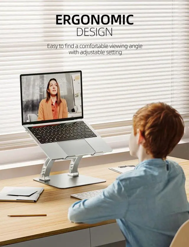 Alt view image 3 of 5 - Nulaxy Fully Adjustable Laptop Stand for Desk, Dual Foldable Aluminum Computer Riser with Heat-Vent, Ergonomic Notebook Holder Portable Office Accessories Compatible with All 10-17" Laptops, Silver