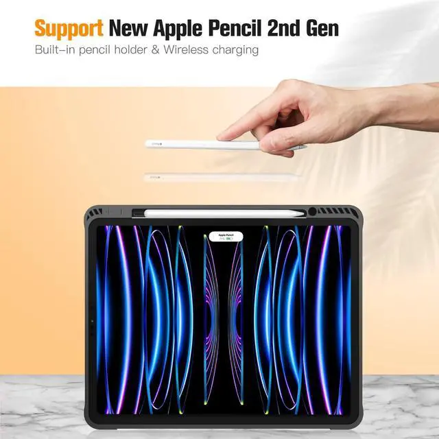 Alt view image 3 of 5 - Fintie Bundle: Fintie SlimShell Case for iPad Pro 12.9" 6th/5th/4th/3rd Gen - [Built-in Pencil Holder] Soft TPU Back Cover + [2-Pack] Tempered Glass Screen Protector
