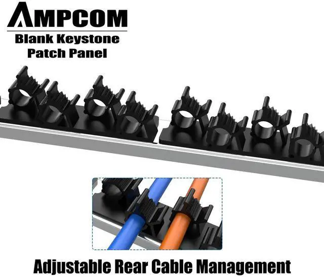 Alt view image 2 of 5 - AMPCOM 24 Ports 1U Blank Keystone Patch Panel, 19 inch Rack or Wall Mount with Rear Cable Management Panel for Ethernet CAT5e/CAT6/CAT7, USB, HDMI