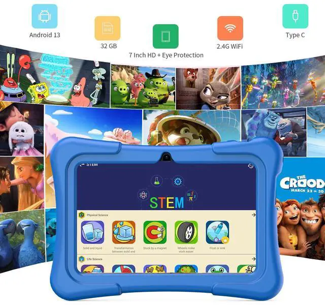 Alt view image 2 of 5 - PRITOM 7 inch Tablet for Kids with Solid Case, Kids Tablets 32GB with Parental Control, Pre-Installed APPs Free Games, Learning Educational Toddler Tablet WiFi, Bluetooth, Camera