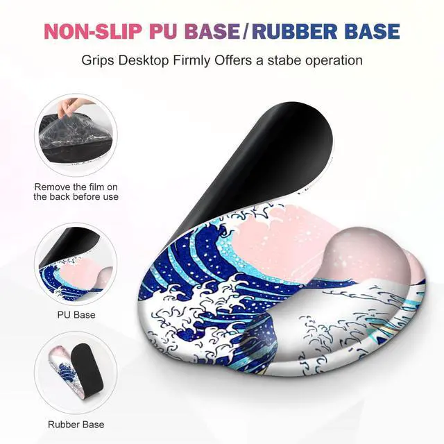 Alt view image 5 of 5 - Gaming Mouse Pad, Large Desk Mat, Cute Desk Pad Protector, Pink Cherry Blossoms XXL Mousepad + Keyboard Wrist Rest+Mouse Wrist Rest+Coaster Set with Ergonomic Desk Pad, Japanese Wave of Kanagawa