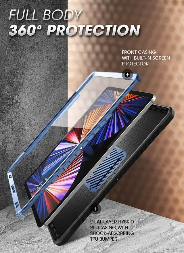Alt view image 3 of 5 - SUPCASE for iPad Pro 12.9 Inch 4th generation 2020 Case with Built-in Screen Protector & Stand(Unicorn Beetle Pro), [Military-Grade Protection] [Apple Pencil Holder] Full-Body Rugged Cover, Blue