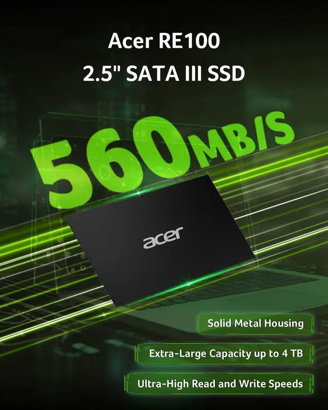 Alt view image 2 of 5 - acer RE100 2.5 Inch SATA III SSD 512GB Internal Solid State Drive with SLC Cache, Read Speeds Up to 560MB/s - BL.9BWWA.108