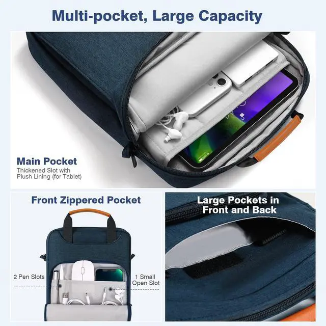 Alt view image 3 of 5 - MoKo 9-11 Tablet Shoulder Sleeve Bag, Fits 11inch iPad Air M3, iPad A16 /10/9/8th 10.2, Surface Go 3/2 10.5, Tab S8/S9 11, Polyester Bag with Concealed Hand Strap, Indigo