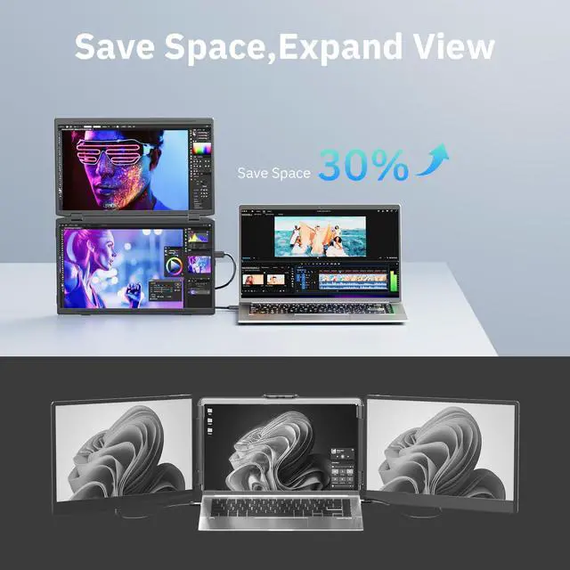 Alt view image 2 of 5 - Maxfree Laptop Screen Extender,15.6" 1080P FHD Portable Dual Monitor with DP/Thunderbolt USB Type-C HDMI,Plug&Play,Folding Dual Portable Monitor for Laptop/PC/Windows/Mac(M1/M2/M3 Chips)/Phone