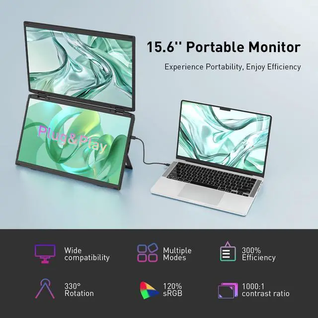 Alt view image 3 of 5 - Maxfree Laptop Screen Extender,15.6" 1080P FHD Portable Dual Monitor with DP/Thunderbolt USB Type-C HDMI,Plug&Play,Folding Dual Portable Monitor for Laptop/PC/Windows/Mac(M1/M2/M3 Chips)/Phone