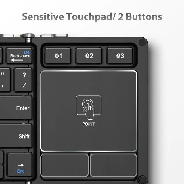 Alt view image 3 of 5 - iClever Foldable Keyboard, BK08 Foldable Bluetooth Keyboard with Touchpad, Aluminum Build, USB-C Charge, Equipped with Stand Holder and Carrying Bag, Portable for Laptop, iPad, iPhone, Silver