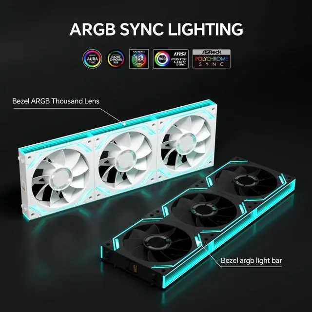 Alt view image 4 of 5 - iHTP G120PRO 120mm ARGB Reverse Case Fan, Daisy-Chain Connection, up to 1850RPM CPU Fan 3-Pack(White)